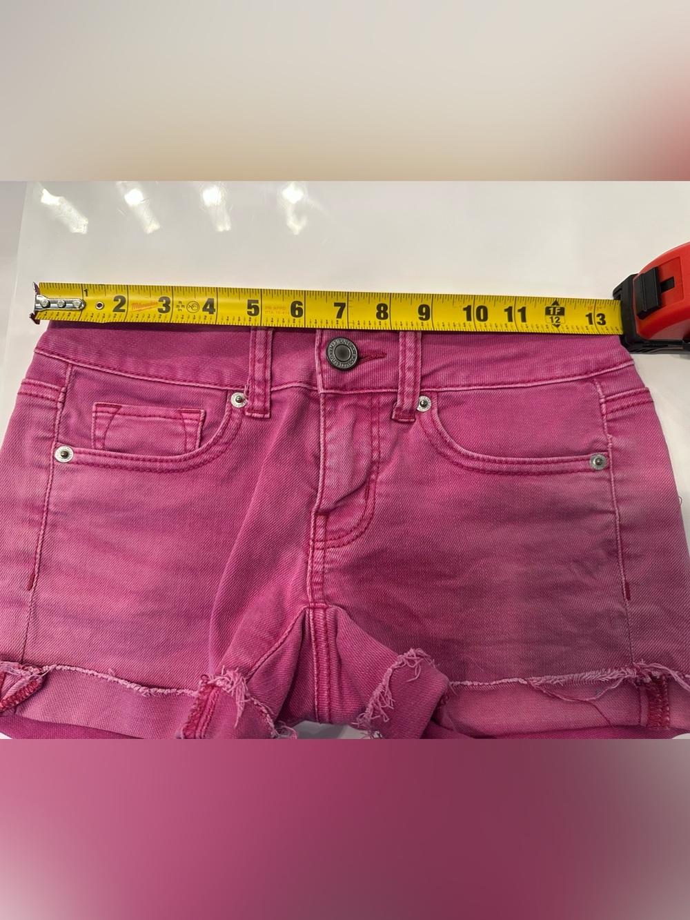 🍭Vintage American Eagle Hot Pink Denim Roll-Cuff Shorts. Size 00 - Picture 7 of 8
